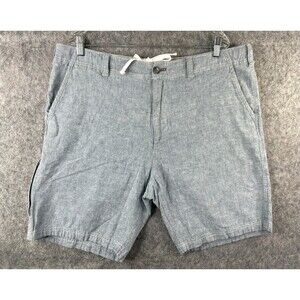 Eddie Bauer Linen Blend Blue Shorts Size 38 Pockets Button Drawstring Beach